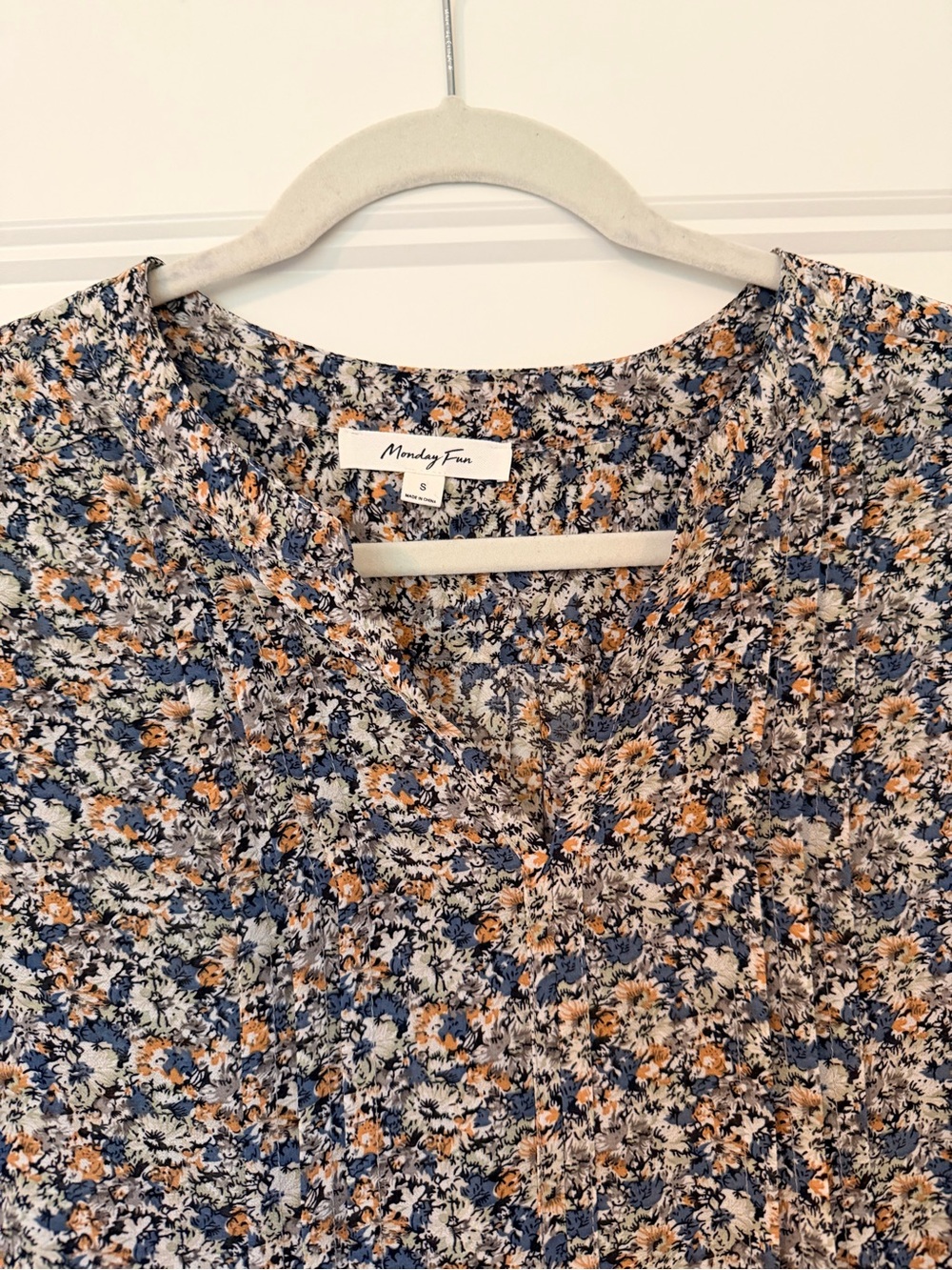 Women's Sheer Floral V-Neck Top in Navy and Orange